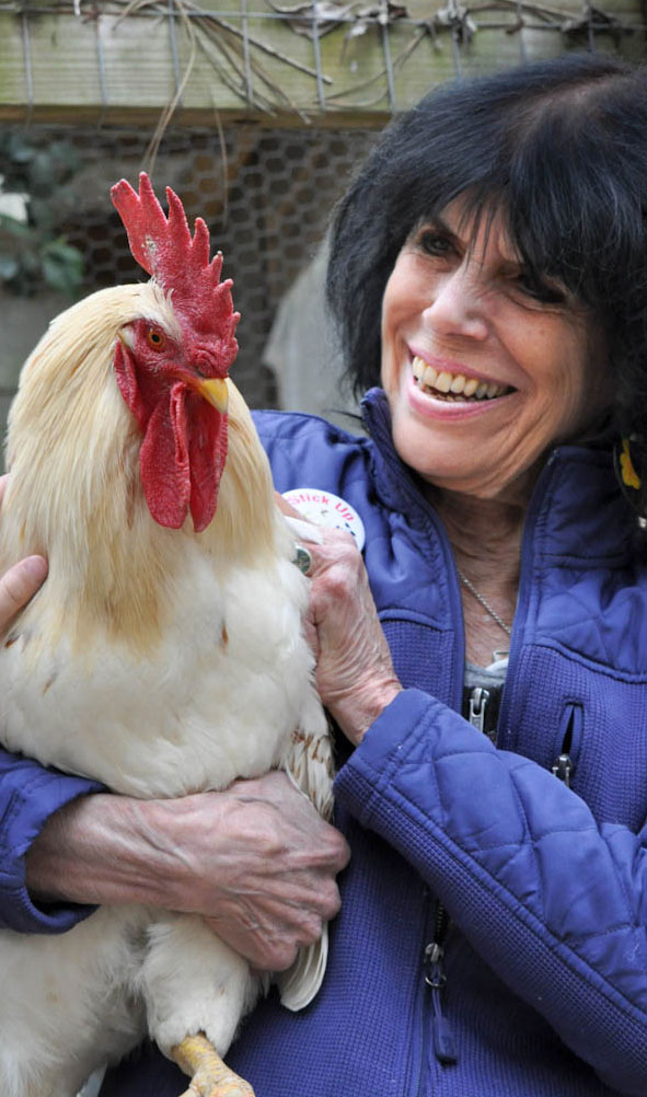 Karen holding a chicken