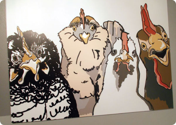 four chickens painting