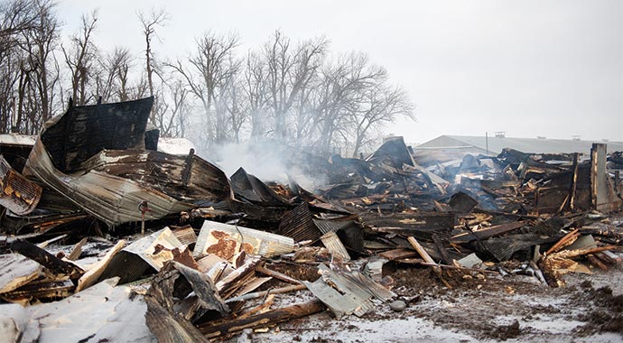 Charred remains after the fire