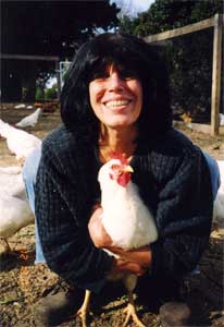 Karen Davis and sanctuary hen, Karla