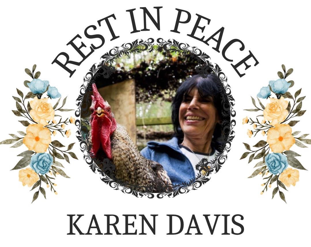 Rest In Peace Karen Davis with flowers and photo of Karen